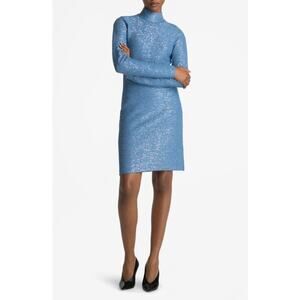 St. John Iridescent Sequin Long Sleeve Back Cutout Sweater Dress Sz M NWOT
